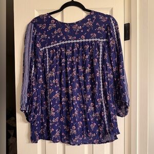 J. Jill Navy Blue Floral Blouse M